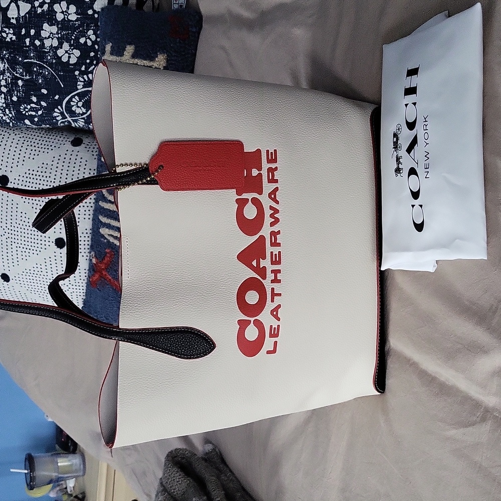 Coach White and Red Leatherware Tote